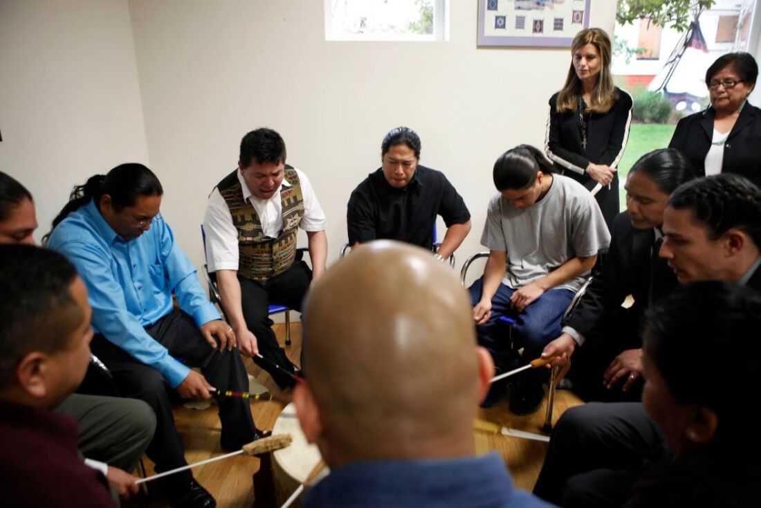 Friendship House drumming circle in San Francisco, Calif. in 2010. Friendship House is a Native-run recovery treatment program that provides culturally relevant care.