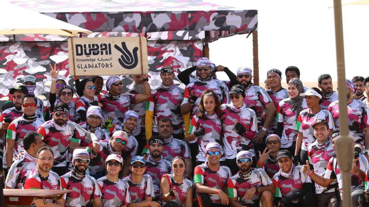 20 October 2017: Dr. Abdulla Al Karam and the KHDA team of athletes at the Desert Warriors Challenge as part of the Dubai Fitness Challenge. Image: KT File